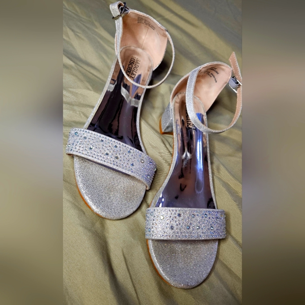Badgley Mischka Girls Formal Ankle Strap Dress Sandals Rhinestone Shoes Size 5